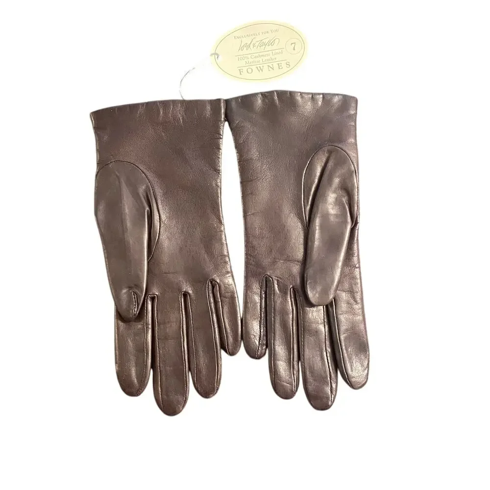 NWT Lord & Taylor Fownes Cashmere Lined Brown Metisse Leather Gloves Size 7